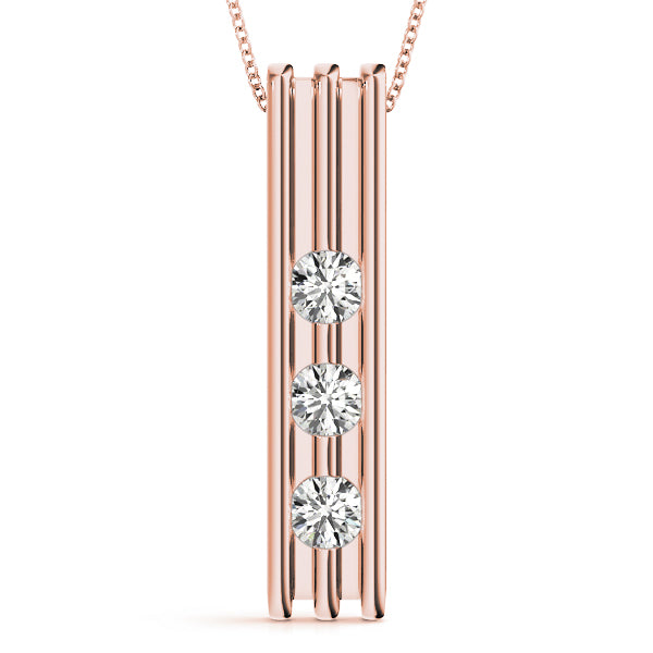 1/2 Ct Diamond 3 Stone Channel Set Pendant In 14K Gold With Box Chain