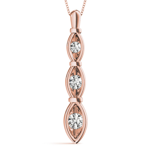 1/4 Ct Diamond 3 Stone Pendant Chain Necklace In 14K Gold