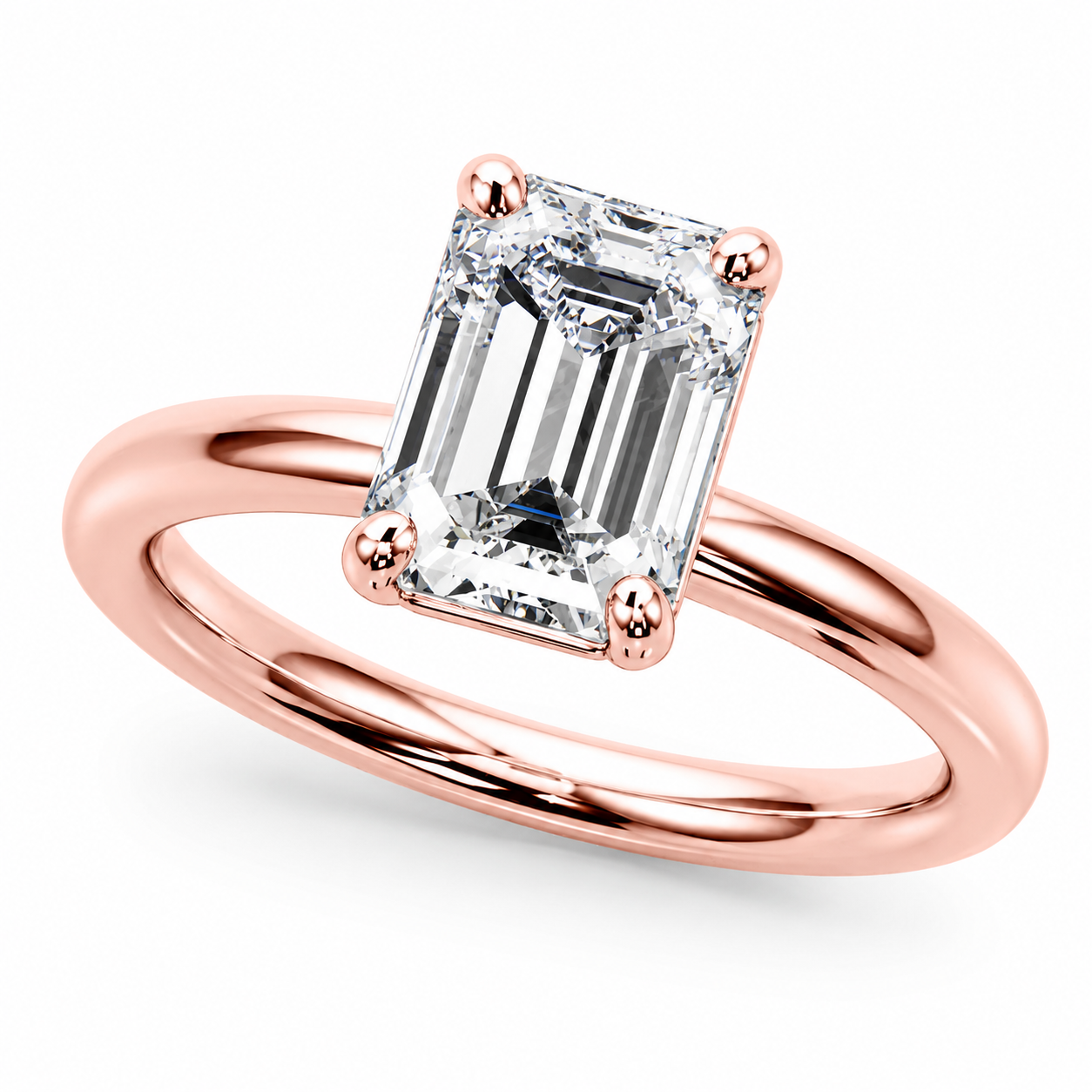 Engagement Ring 0.50Ct Emerald Diamond Solitare Ring In 14K Rose Gold