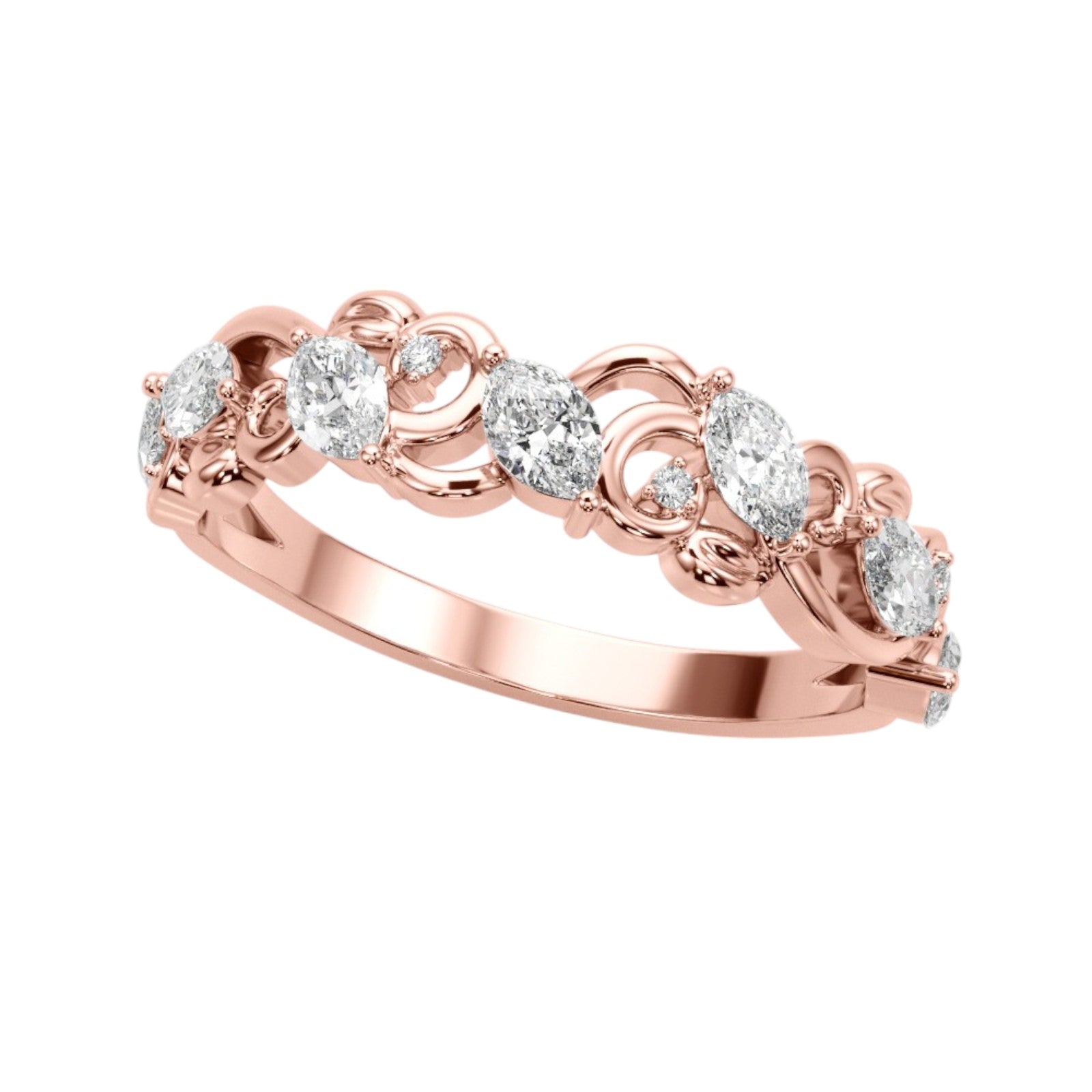 1/2 CT FG/VVS1 Diamond Designer Wedding Band In 10K White /Rose And Yellow Gold
