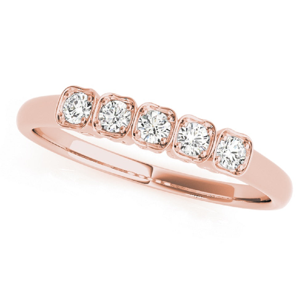 1/8 Ct Diamond Band Ring in 14K Rose/ White & Yellow Gold – 5-Stone Style Setting