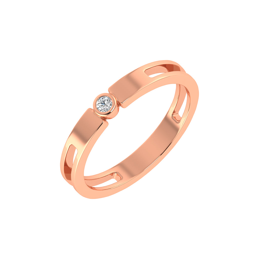 Wedding Band 14K Solid Gold 0.03Ct Bezel Set Diamond Engagement Rings Jewelry