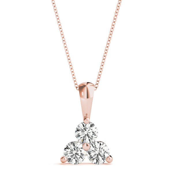0.75 Ct Round Diamond 3 Stone Pendant In 14K Gold With Chain