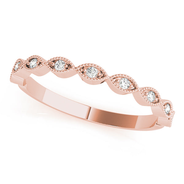 Vintage-Inspired Round Diamond Band in 14K Rose Gold – Milgrain Detail Stackable Ring