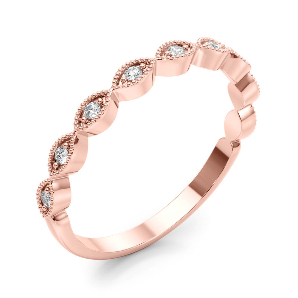 Vintage-Inspired Round Diamond Band in 14K Rose Gold – Milgrain Detail Stackable Ring