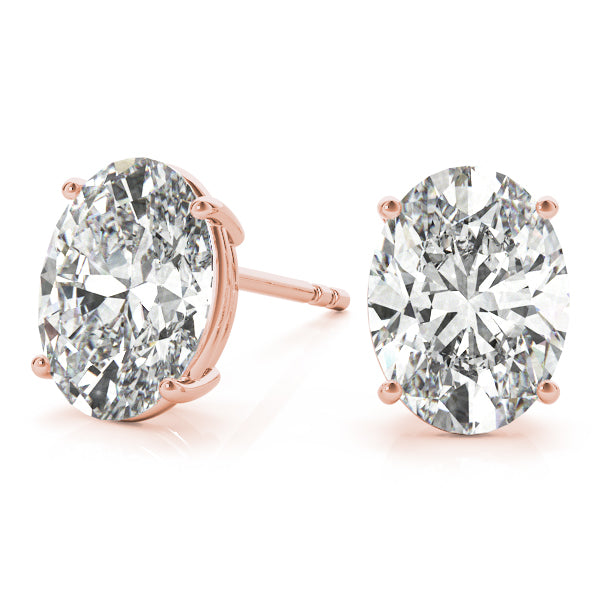 0.15Ct Oval Stud Earrings In 14K Solid Yellow White & Rose Gold