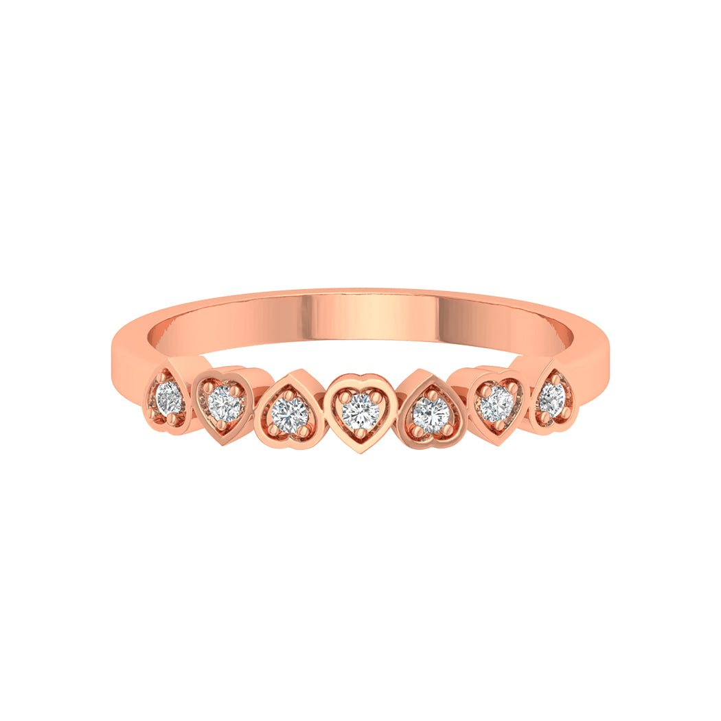 0.07Ct Diamond 14K Solid Gold Heart Shape Wedding Band Women Jewelry