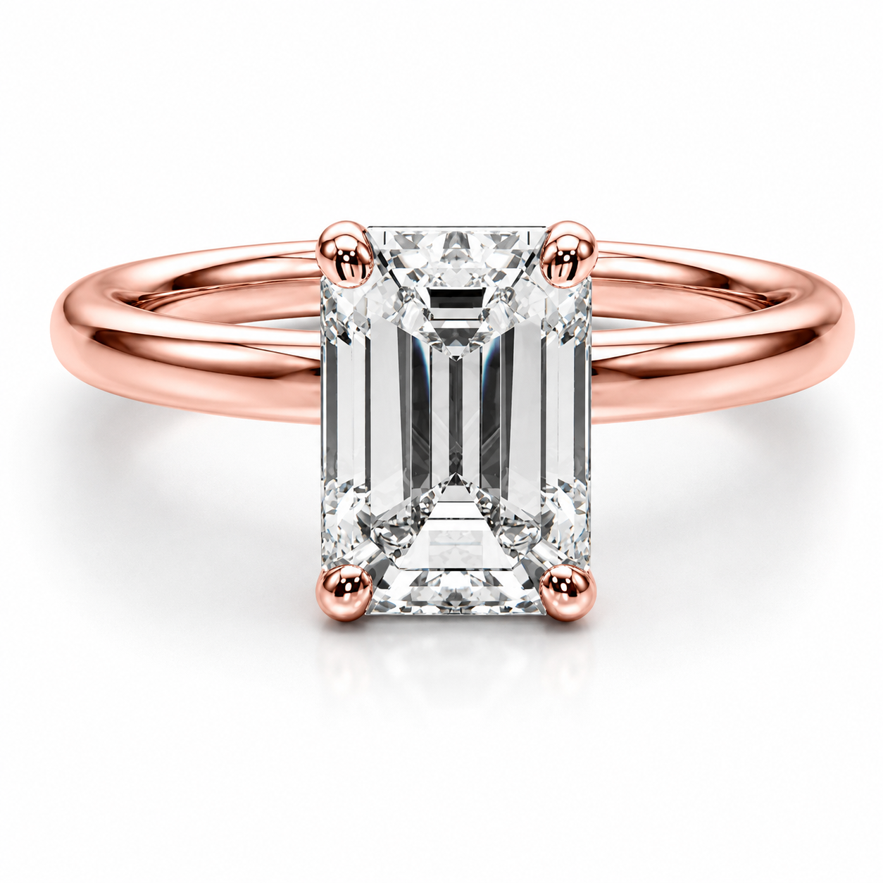 Engagement Ring 0.50Ct Emerald Diamond Solitare Ring In 14K Rose Gold