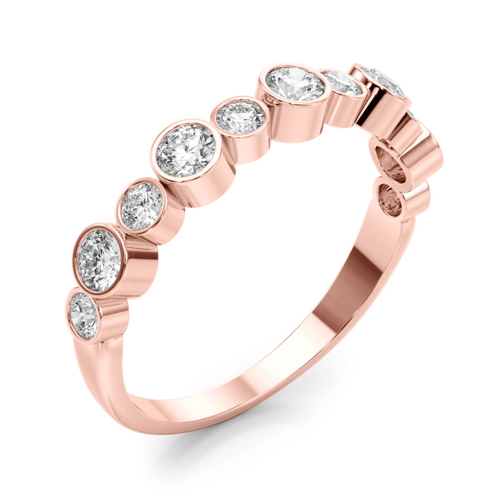 Wedding Stackable Band 1/2Ct Bezel Set Diamond 14K Solid Gold Women Jewelry