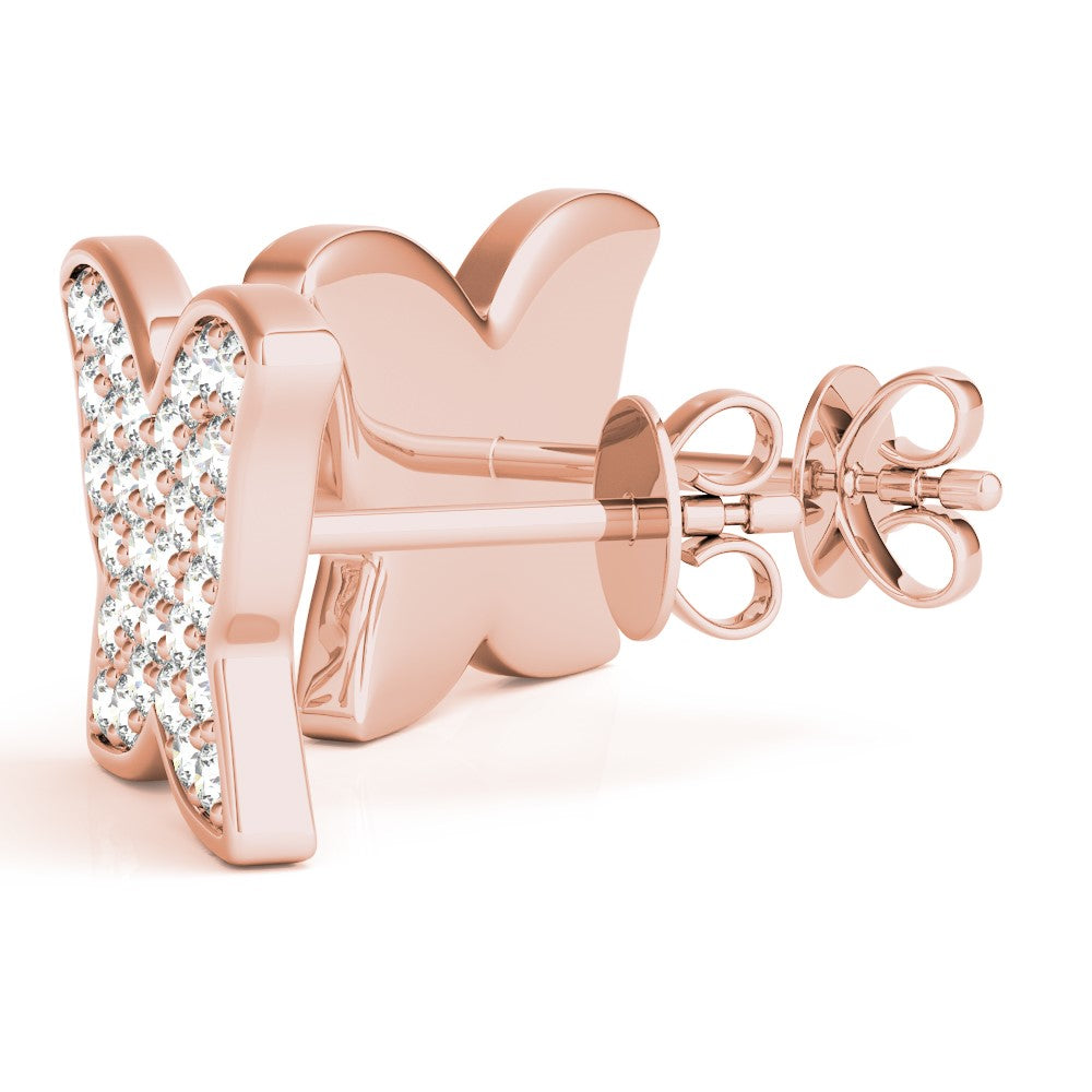0.65 Ct Round Diamond Butterfly Stud Earrings In 14K Solid Gold