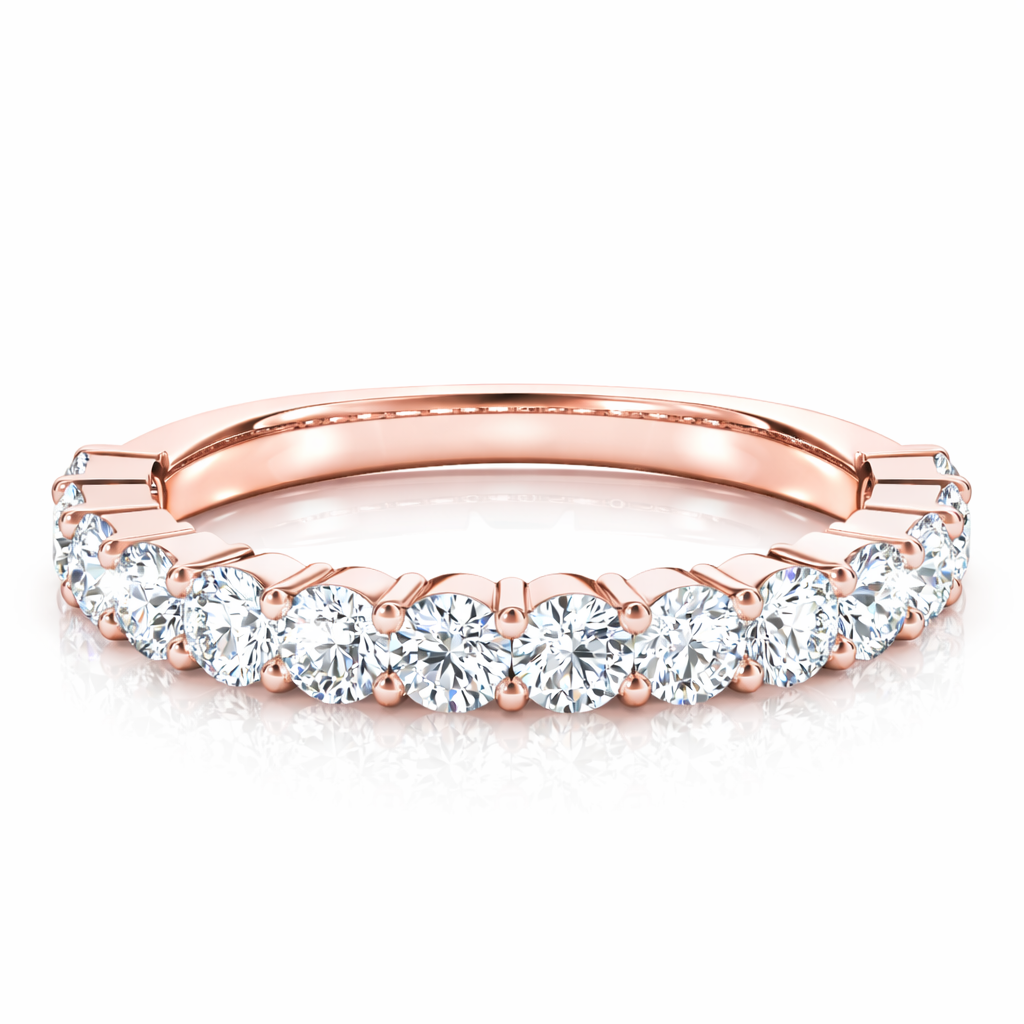 0.10 CT Diamond Half Eternity Band in 14K Solid Rose Gold for Women