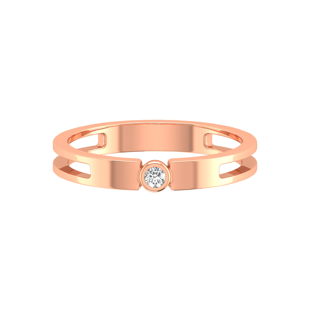 Wedding Band 14K Solid Gold 0.03Ct Bezel Set Diamond Engagement Rings Jewelry