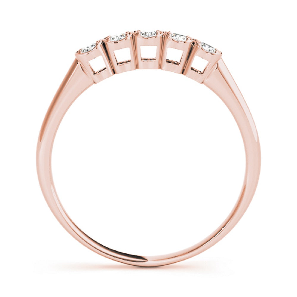 1/8 Ct Diamond Band Ring in 14K Rose/ White & Yellow Gold – 5-Stone Style Setting