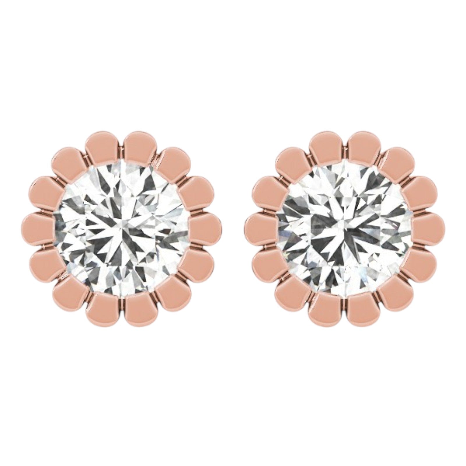 0.25  Carat Round FG/VVS1 Diamond Bezel Set Stud Earrings In Rose/ White & Yellow Gold