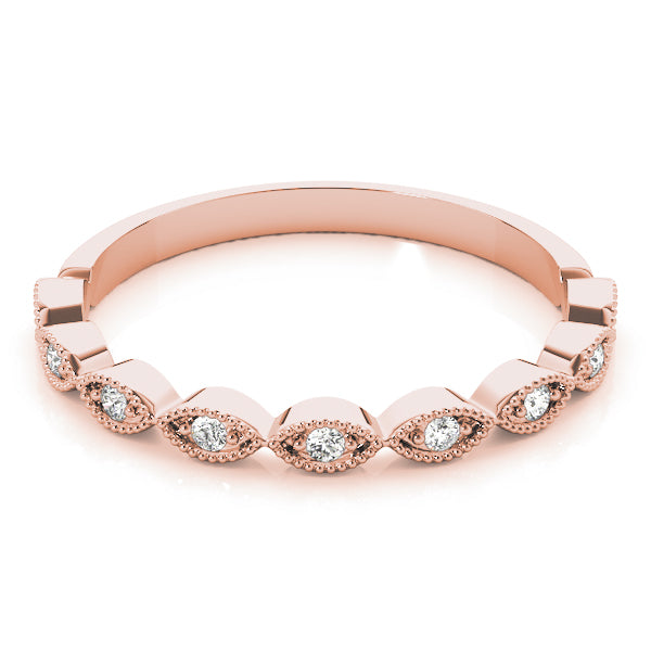 Vintage-Inspired Round Diamond Band in 14K Rose Gold – Milgrain Detail Stackable Ring