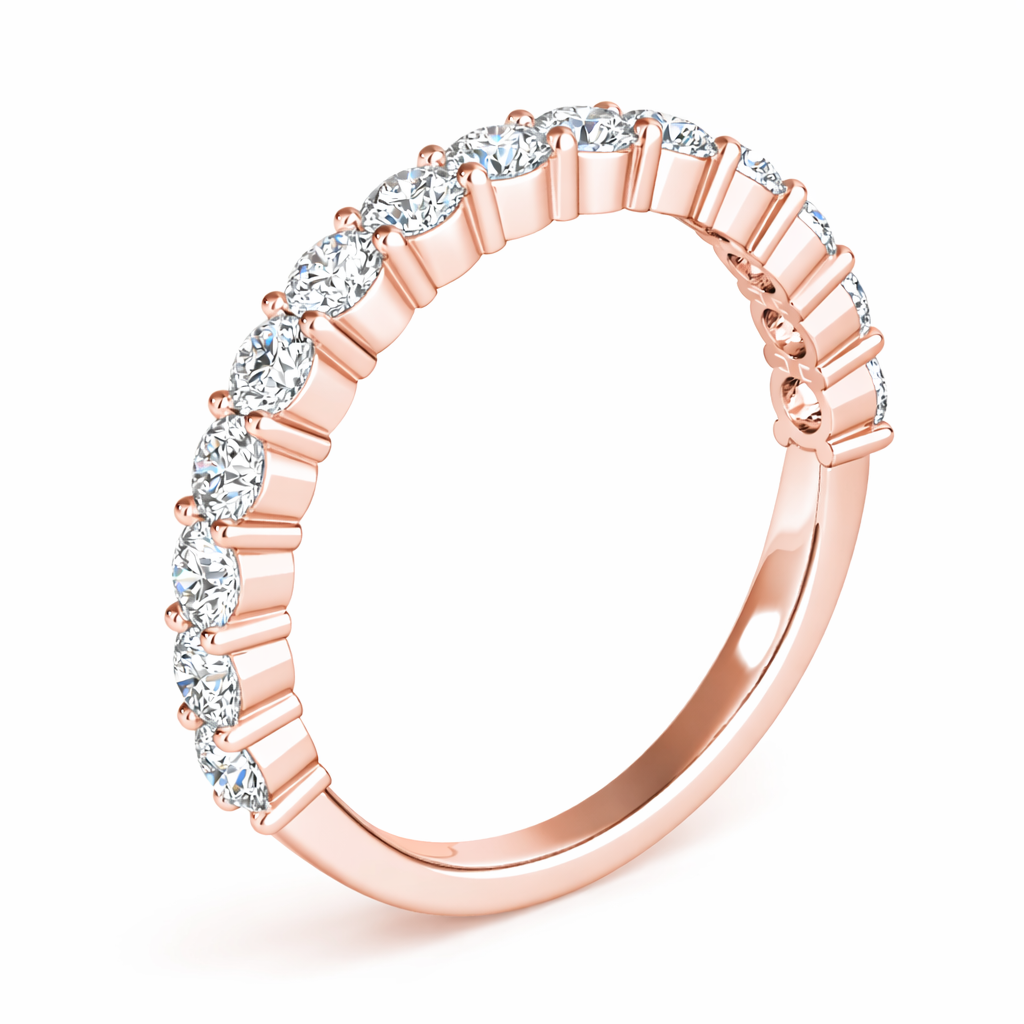 0.10 CT Diamond Half Eternity Band in 14K Solid Rose Gold for Women