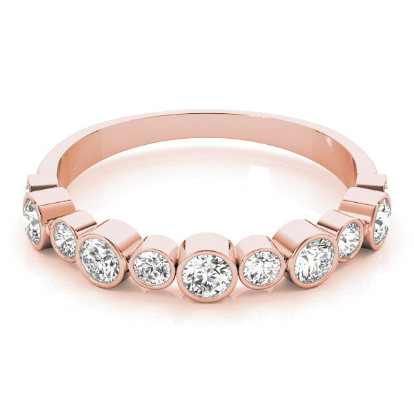 Wedding Stackable Band 1/2Ct Bezel Set Diamond 14K Solid Gold Women Jewelry