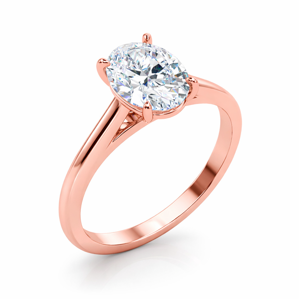 Solitaire Ring 1.10 Ct Oval Diamond 14K Rose Gold Engagement Women Jewelry