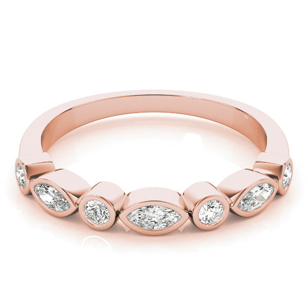 0.35Ct Marquise Round Bezel Set Wedding Band in 14K White/ Rose & Yellow Gold