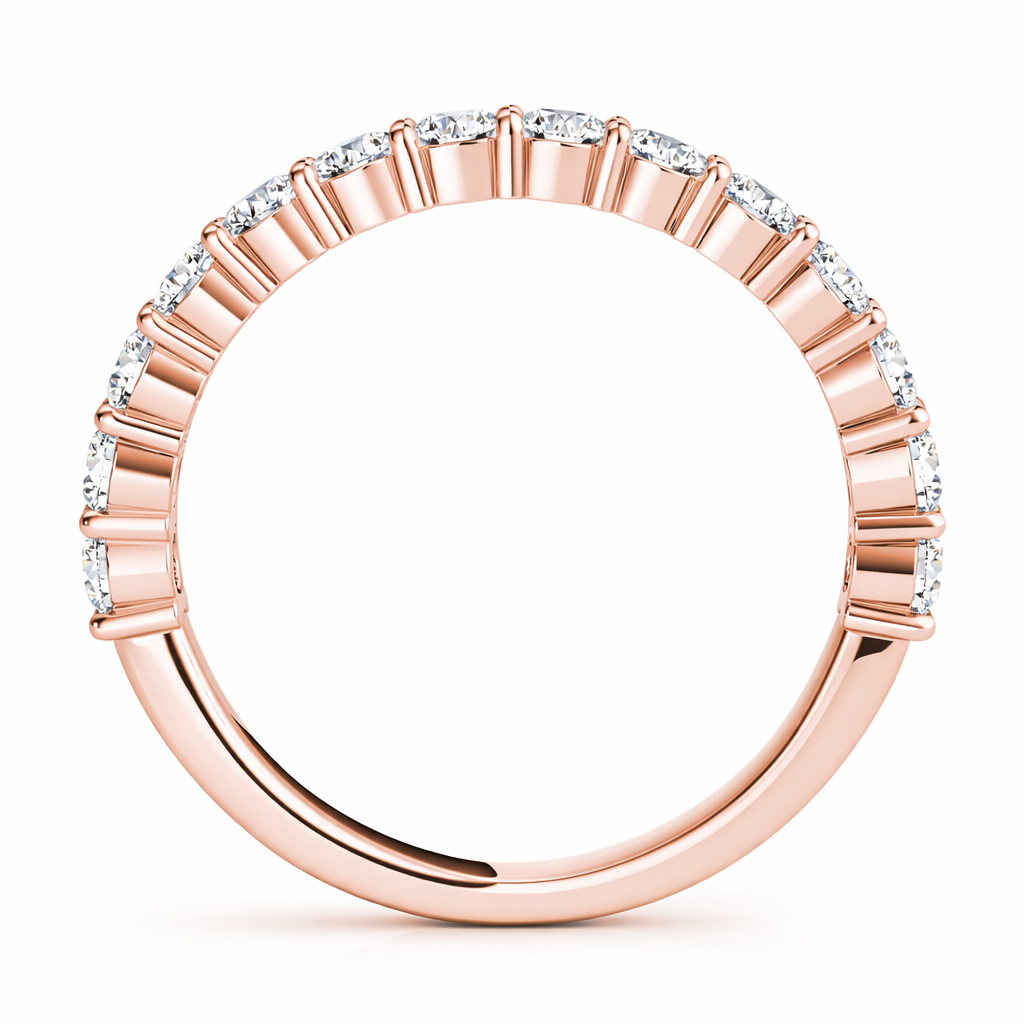 0.10 CT Diamond Half Eternity Band in 14K Solid Rose Gold for Women