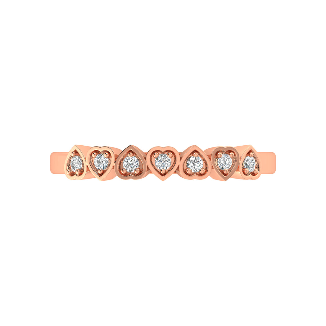 0.07Ct Diamond 14K Solid Gold Heart Shape Wedding Band Women Jewelry