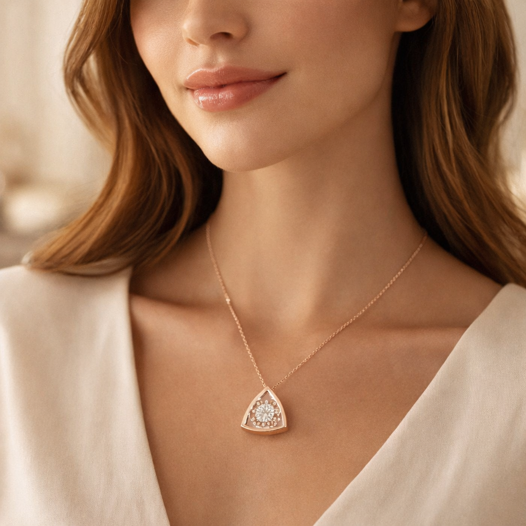 0.50CT Diamond 10K Solid Gold Necklace Pendant With Sterling Silver Chain