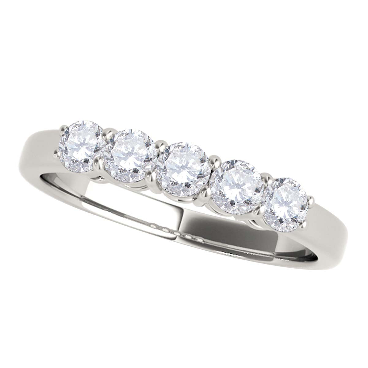 10K White Gold 0.25 Ct Round Diamond Five Stone Wedding Band Women Jewelry