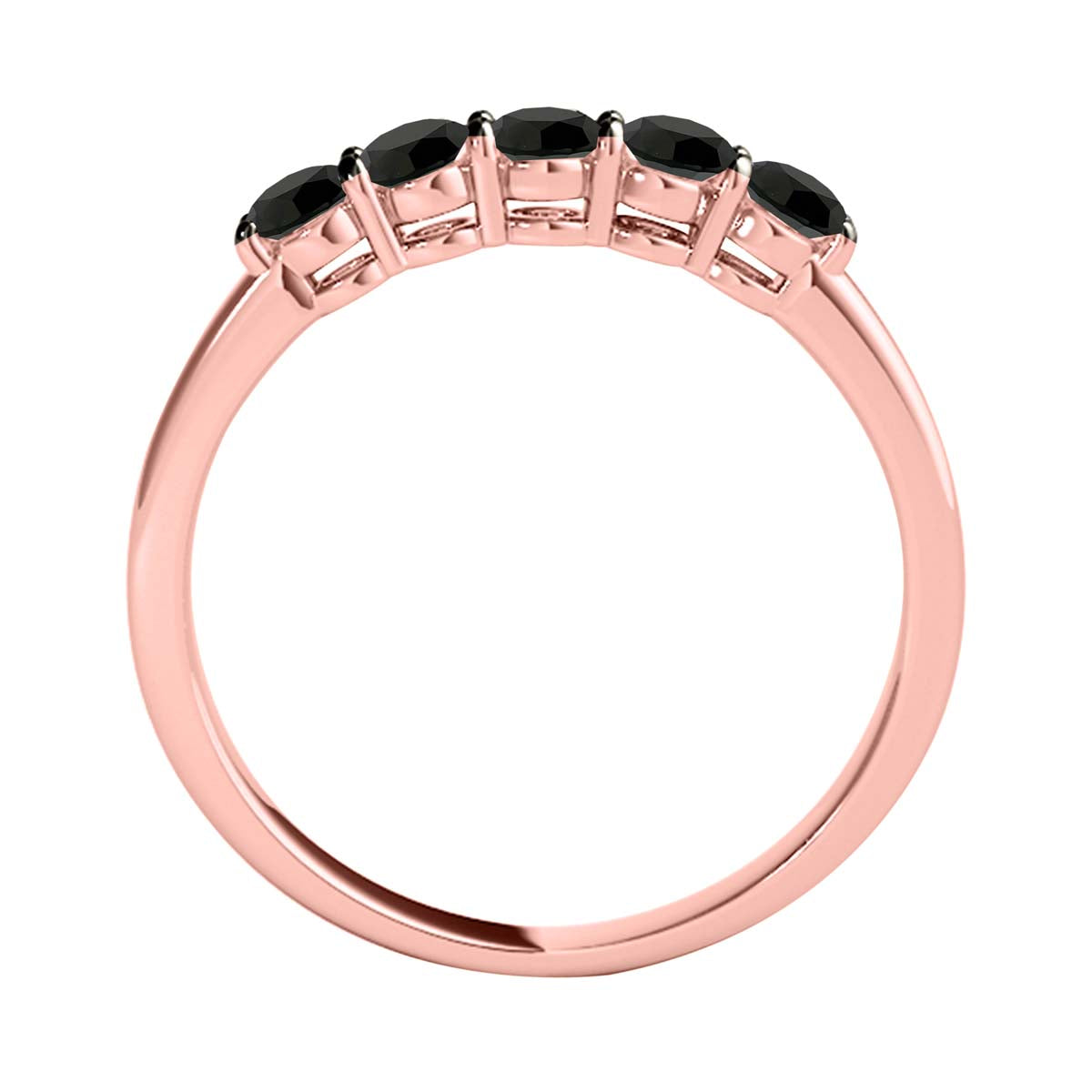 3/4 Ct Round Black Diamond Five Stone Wedding Band In 10K Solid Rose White & Yellow Gold