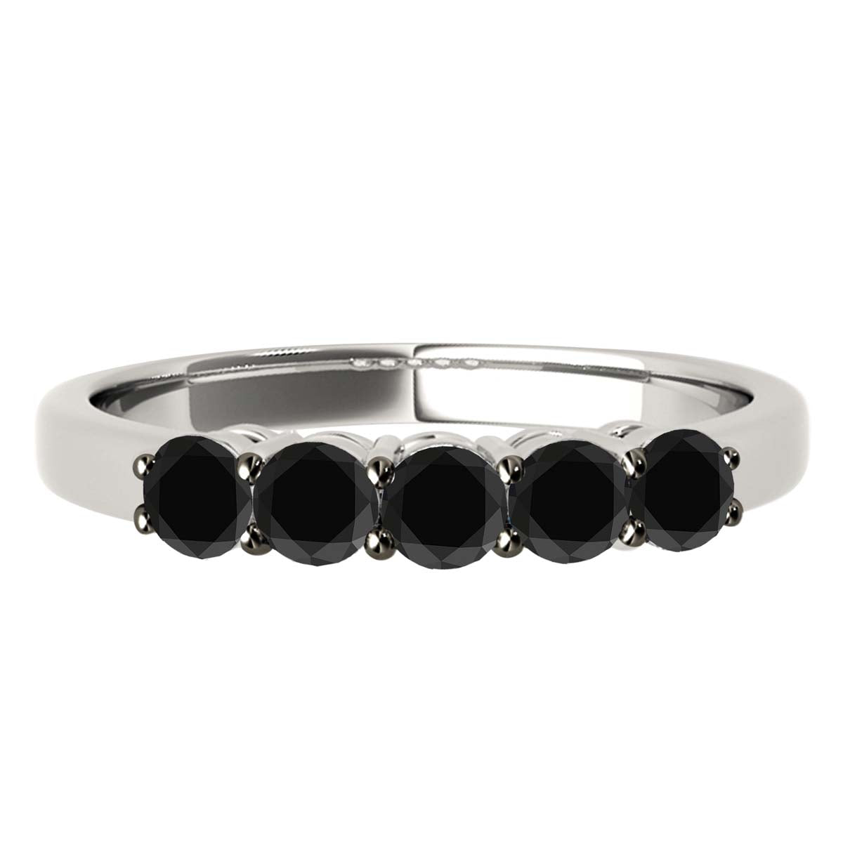 3/4 Ct Round Black Diamond Five Stone Wedding Band In 10K Solid Rose White & Yellow Gold