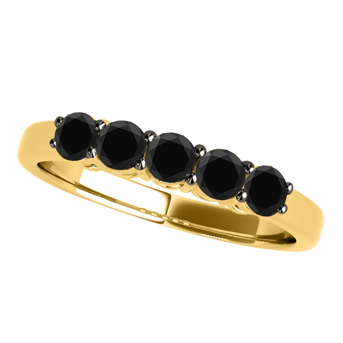 3/4 Ct Round Black Diamond Five Stone Wedding Band In 10K Solid Rose White & Yellow Gold