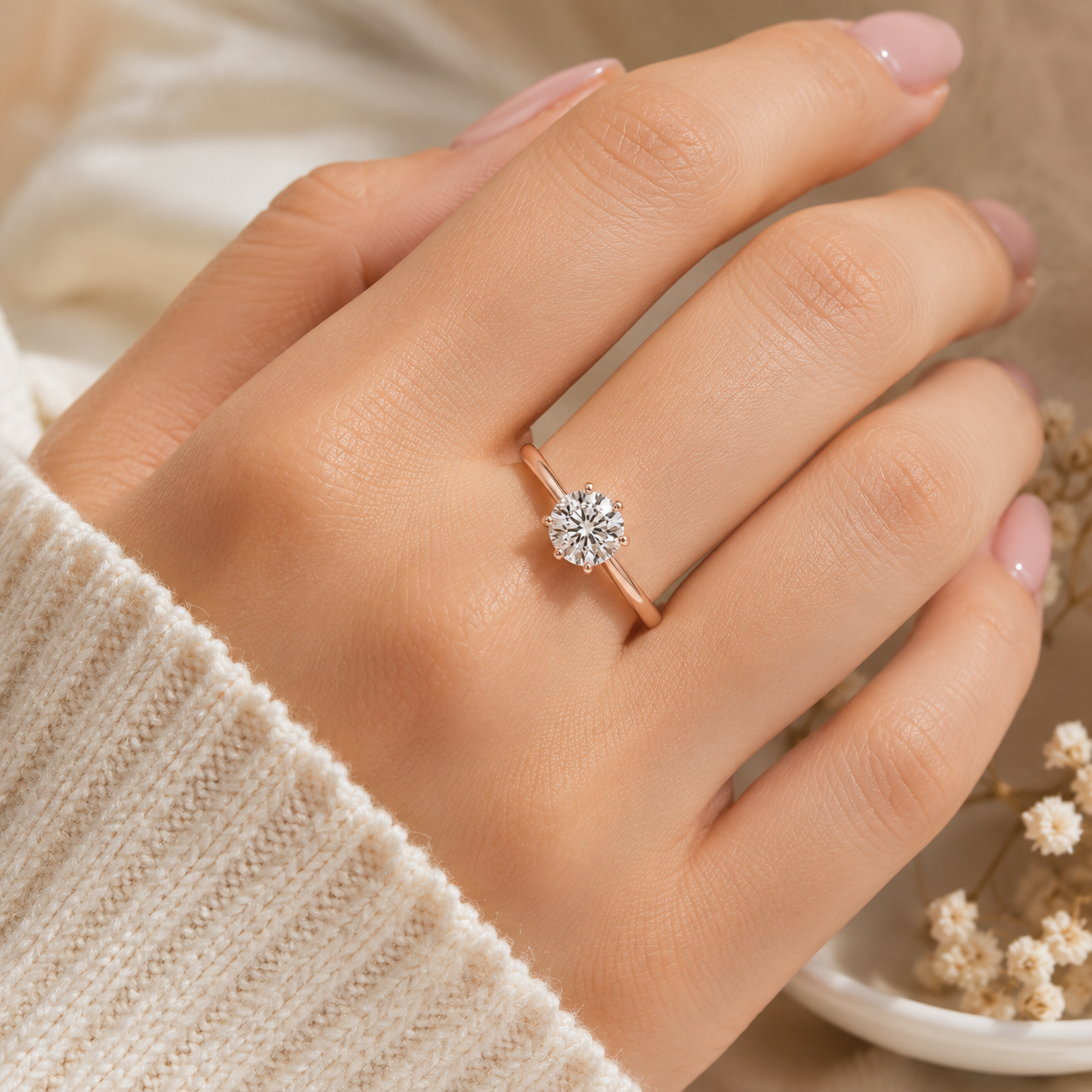 0.33 Ct Lab Grown Diamond Solitaire Engagement Ring in 14K Rose Gold | FG/VVS1 | 2.25g