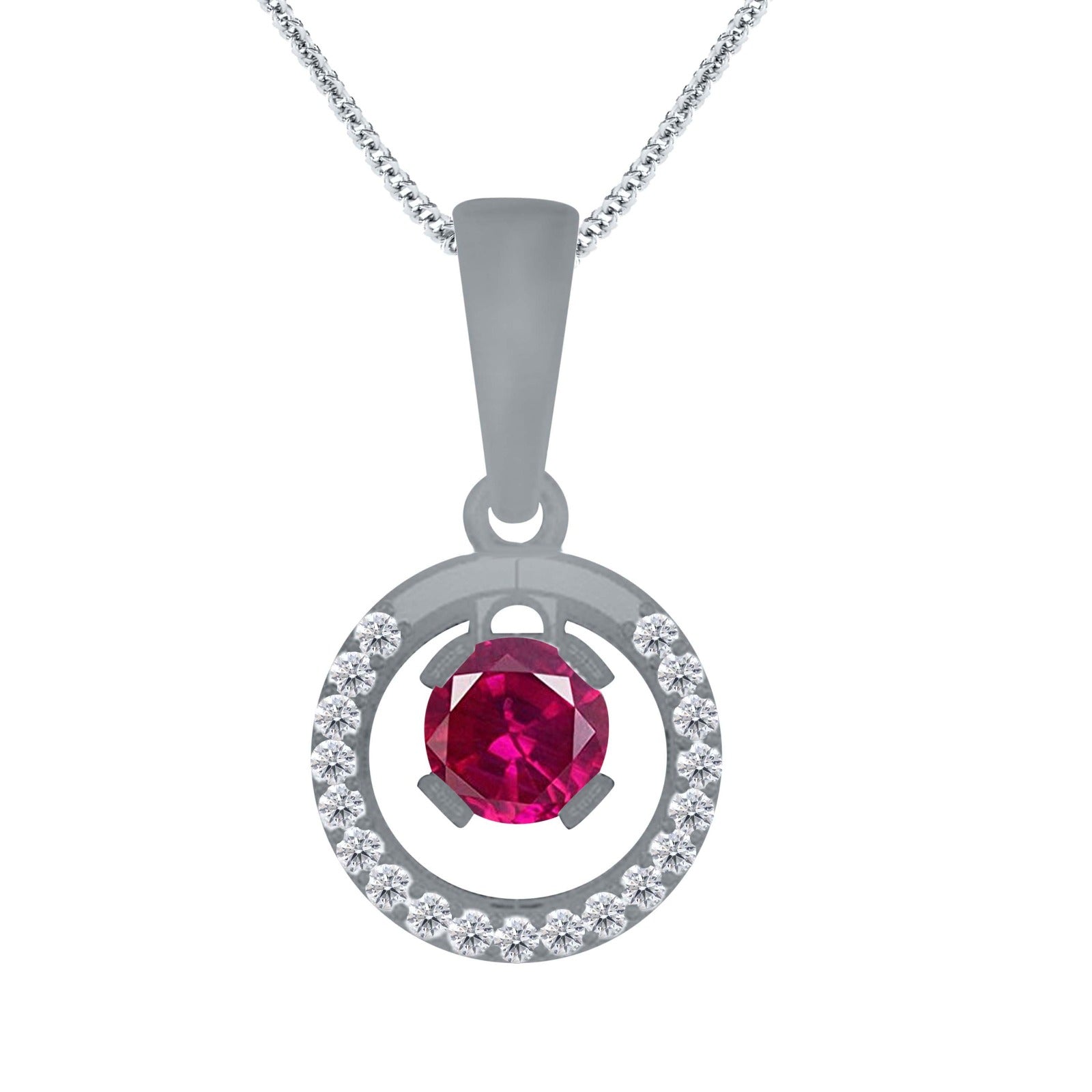 1.30  Ct Ruby Diamond Gemstone Necklace Pendant With 18" Box Chain In 14K Yellow/ White Gold