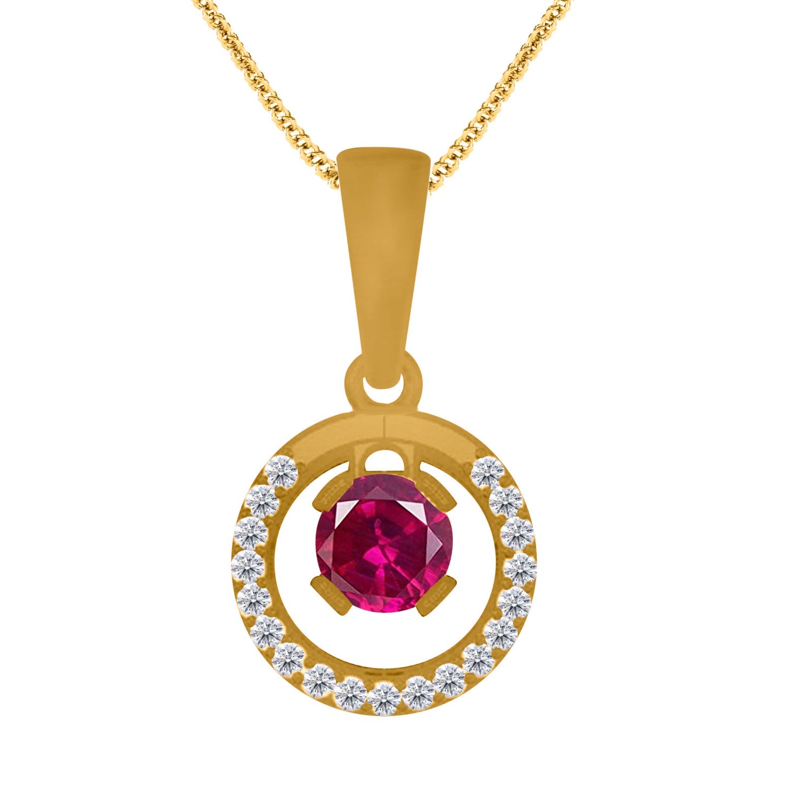 1.30  Ct Ruby Diamond Gemstone Necklace Pendant With 18" Box Chain In 14K Yellow/ White Gold