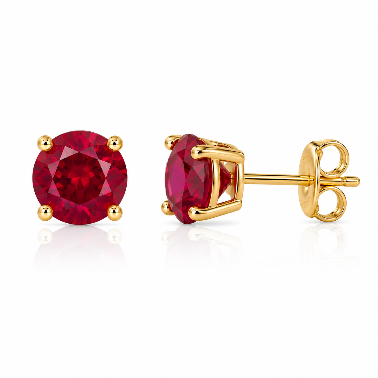 5mm Round Synthetic Ruby Gemstone Stud Earrings in 14K Solid Yellow Gold | Secure Push Back Solitaire Earrings | Free Gift Box