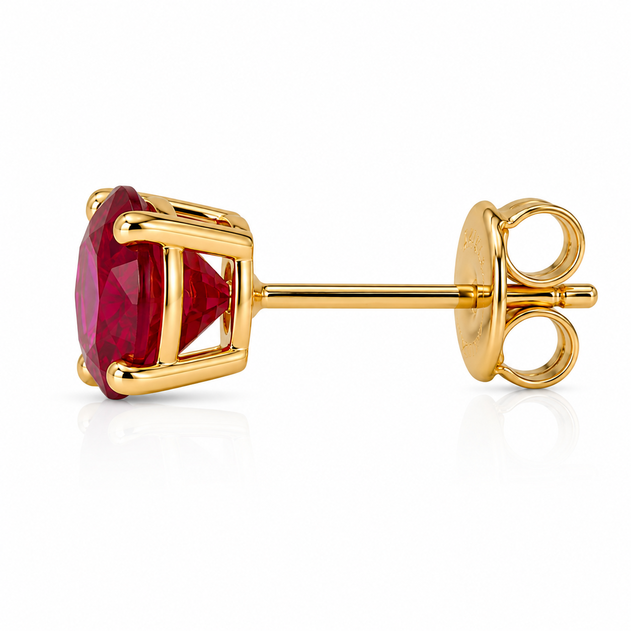 5mm Round Synthetic Ruby Gemstone Stud Earrings in 14K Solid Yellow Gold | Secure Push Back Solitaire Earrings | Free Gift Box