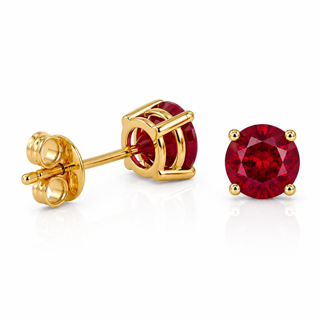 5mm Round Synthetic Ruby Gemstone Stud Earrings in 14K Solid Yellow Gold | Secure Push Back Solitaire Earrings | Free Gift Box