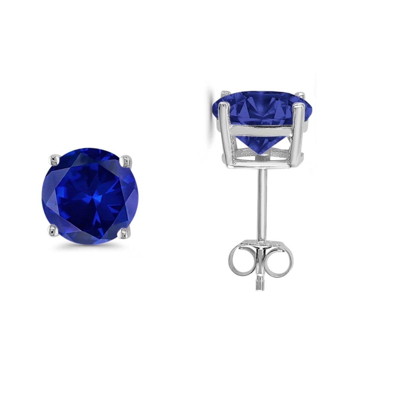 5/ 6/ 7mm Sapphire Gemstone Prong Set Stud Earrings In 14K White Gold With Backs