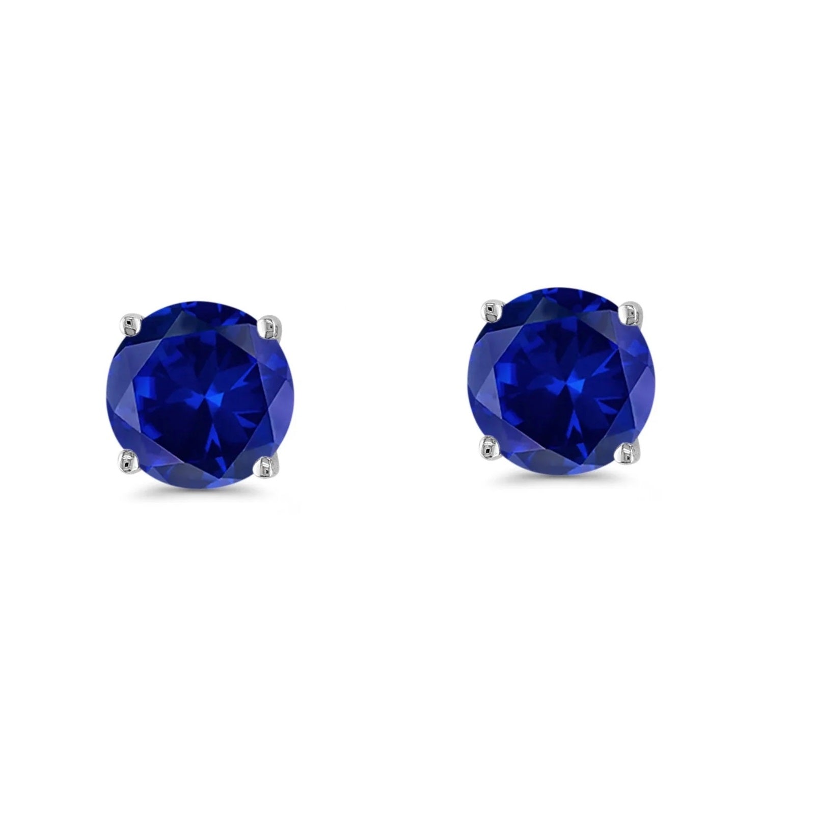 5/ 6/ 7mm Sapphire Gemstone Prong Set Stud Earrings In 14K White Gold With Backs