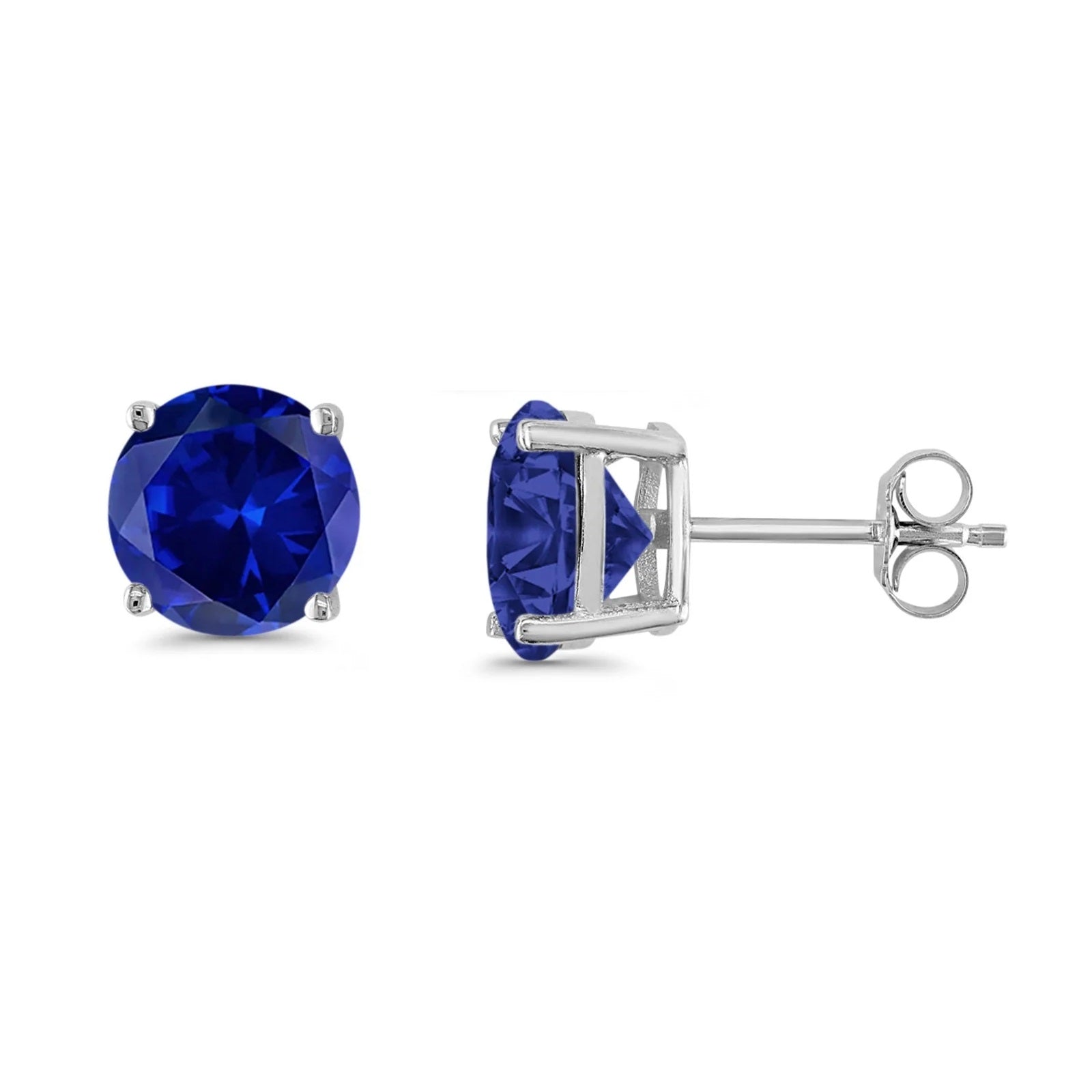 5/ 6/ 7mm Sapphire Gemstone Prong Set Stud Earrings In 14K White Gold With Backs