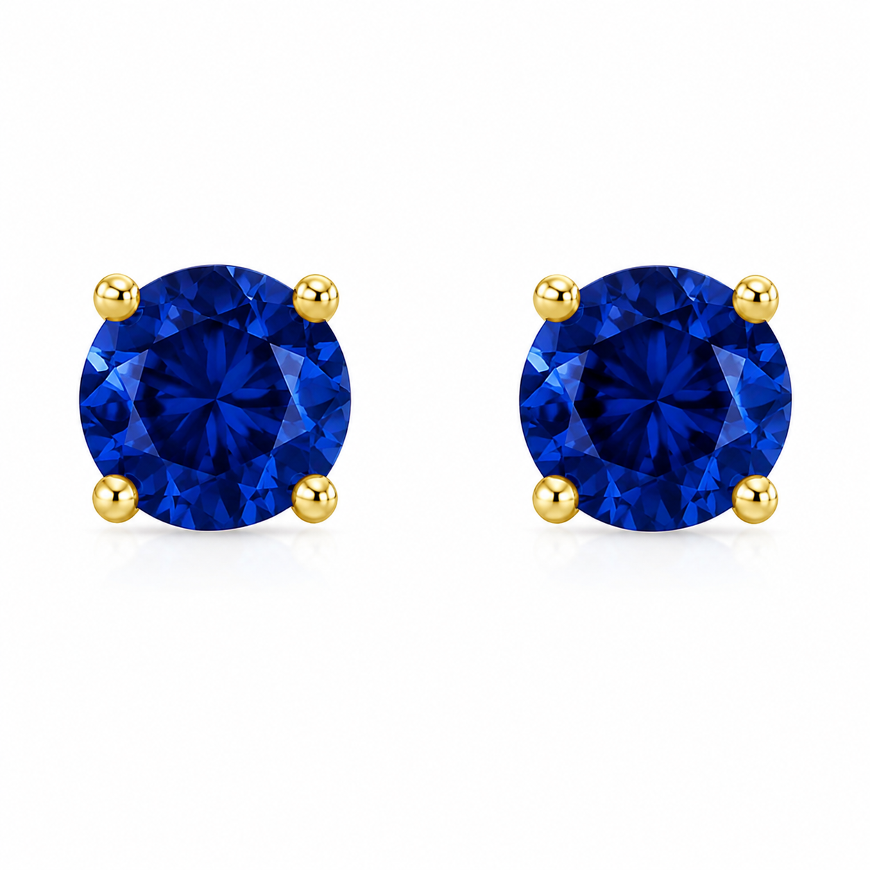 5mm / 6mm / 7mm Round Sapphire Gemstone Stud Earrings in 14K Solid Yellow Gold – 4-Prong Set Push Back Birthstone Jewelry