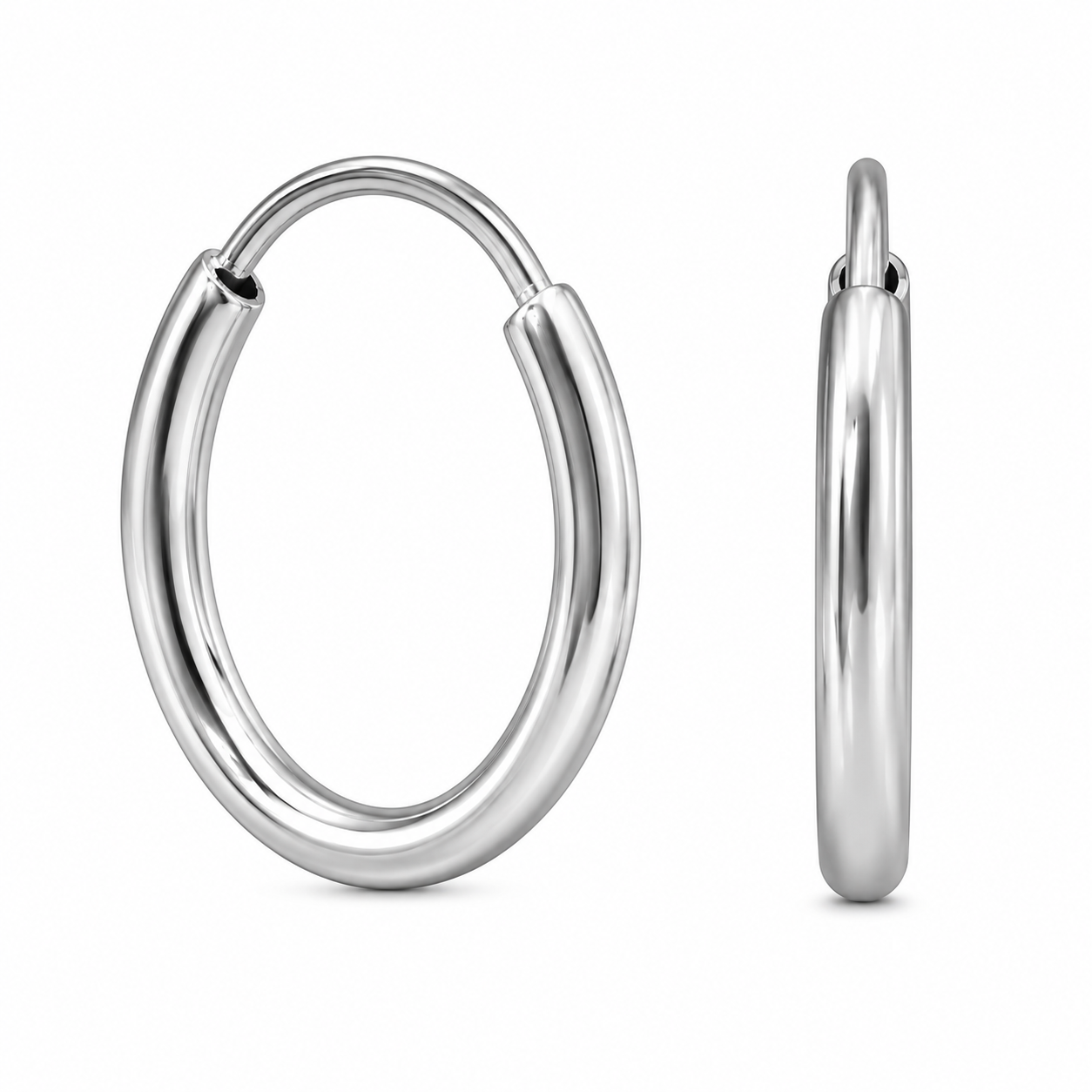 1.2mm Thick 10mm Endless Hoop Earrings in 925 Sterling Silver | Lightweight Classic Huggie Hoops for Women & Men