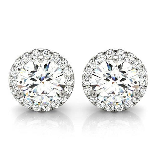 0.35 Carat Halo Diamond Stud Earrings In 14K Solid  White Gold