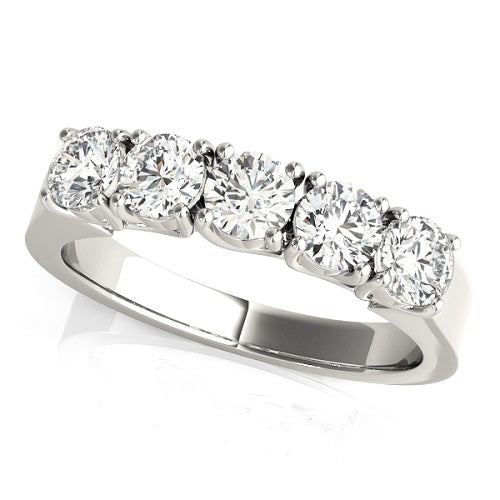 0.50 Carat Five Stone Prong Set Wedding Band in 10K Solid White Gold