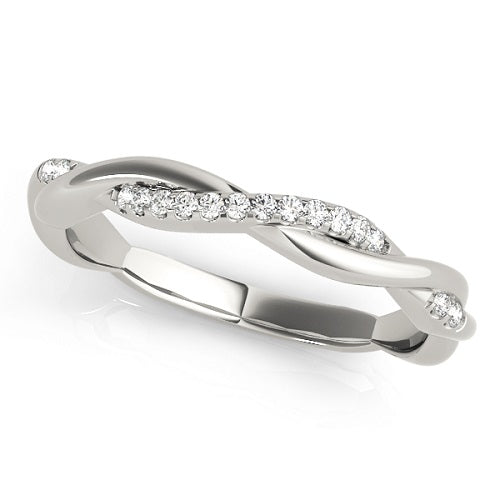 0.10 Carat Round Diamond Twisted Wedding Band In 10K White Solid Gold