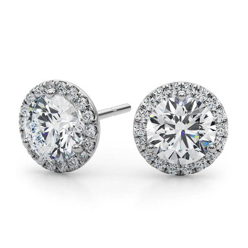 0.35 Carat Halo Diamond Stud Earrings In 14K Solid  White Gold