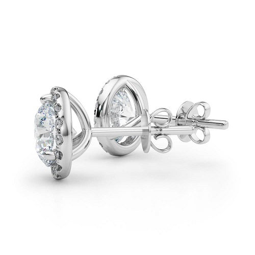 0.35 Carat Halo Diamond Stud Earrings In 14K Solid  White Gold