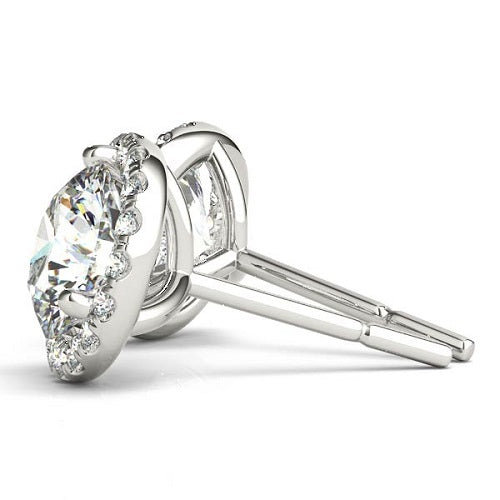 0.35 Carat Halo Diamond Stud Earrings In 14K Solid  White Gold