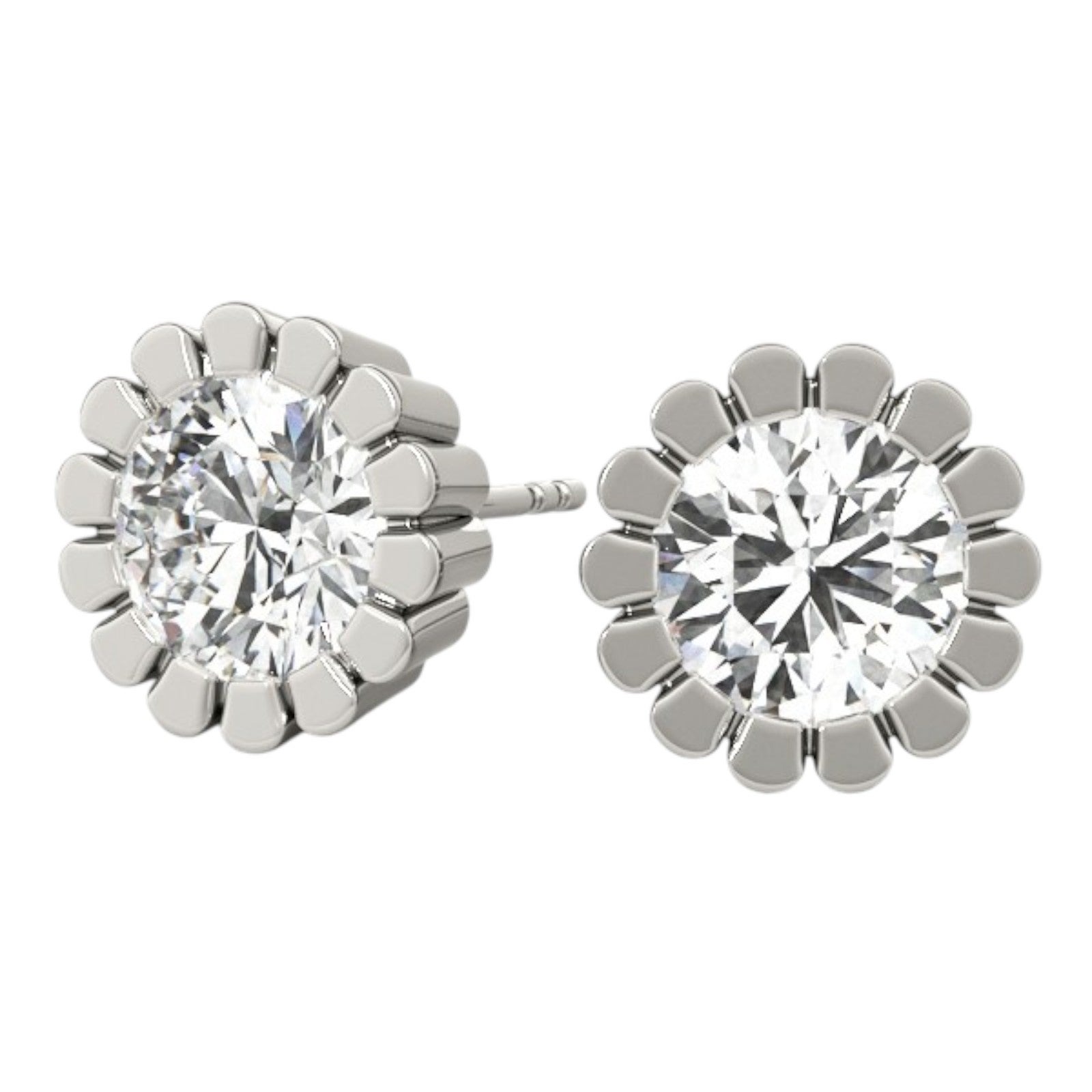 0.25  Carat Round FG/VVS1 Diamond Bezel Set Stud Earrings In Rose/ White & Yellow Gold