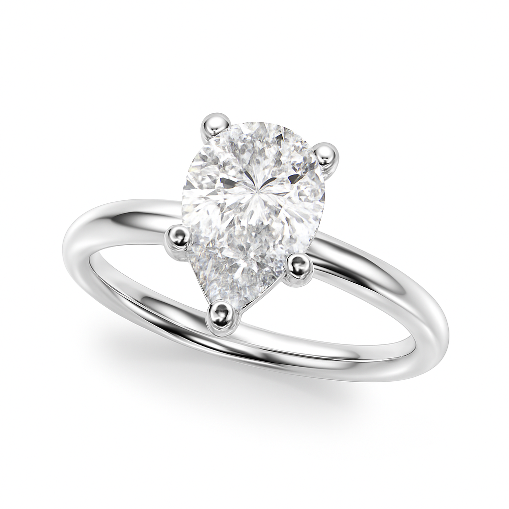 Elegant Pear-Cut Solitaire Diamond Ring in White Gold – Classic 5-Prong Setting