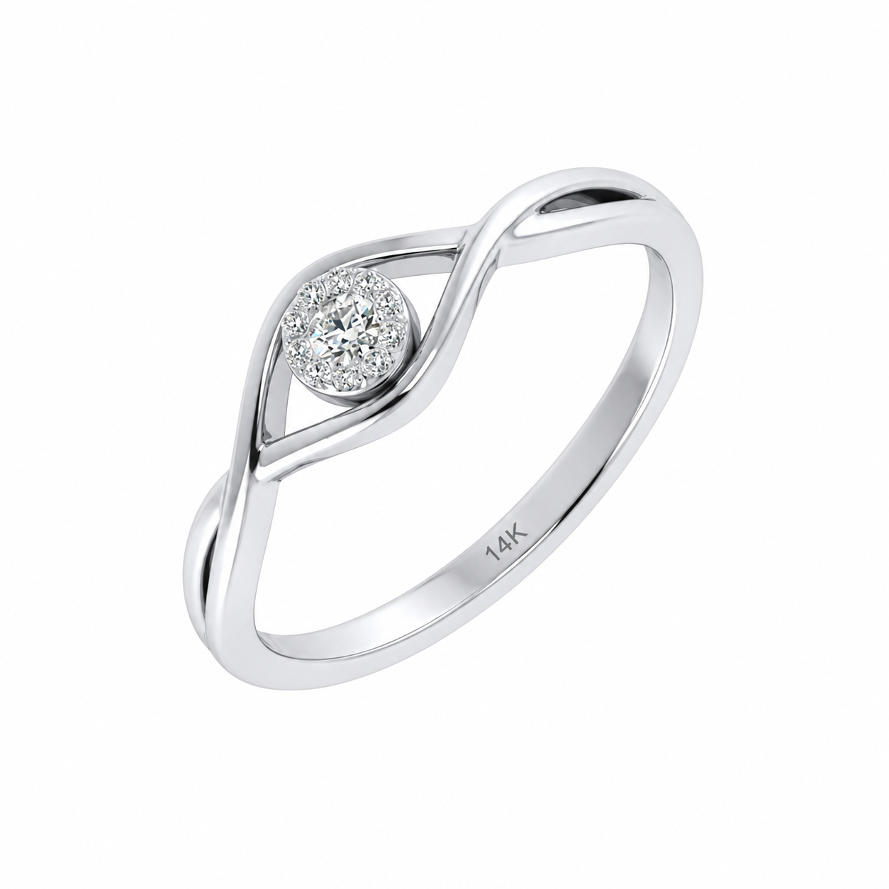 KohinoorGems 0.07Ct Halo Diamond Wedding Band In 14K Solid Gold Women Jewelry